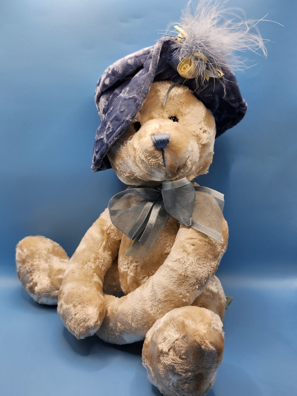 Dan Dee Collectors Choice TEDDY BEAR Plush Two Tone Tan Blue Hat Flowers 10"